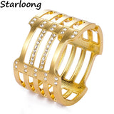 Gold-color Rhodium Cuff Bracelets with Rhinestone