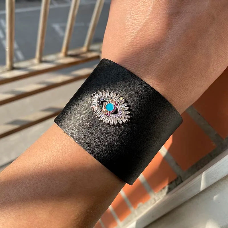Punk Evil Eye Leather Bracelet Women Wrap Style Jewelry