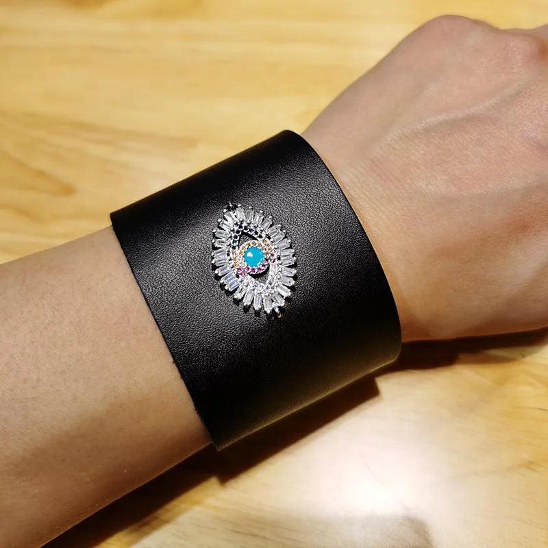 Punk Evil Eye Leather Bracelet Women Wrap Style Jewelry
