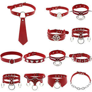 Spiked Red Choker Necklace for Men and Women