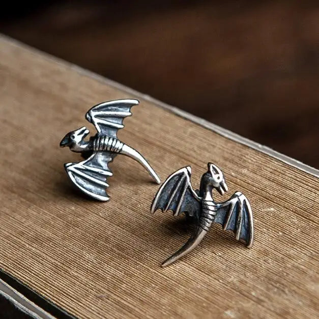925 Sterling Silver Dinosaur Stud Earrings Retro Punk Vintage Animal Jewelry
