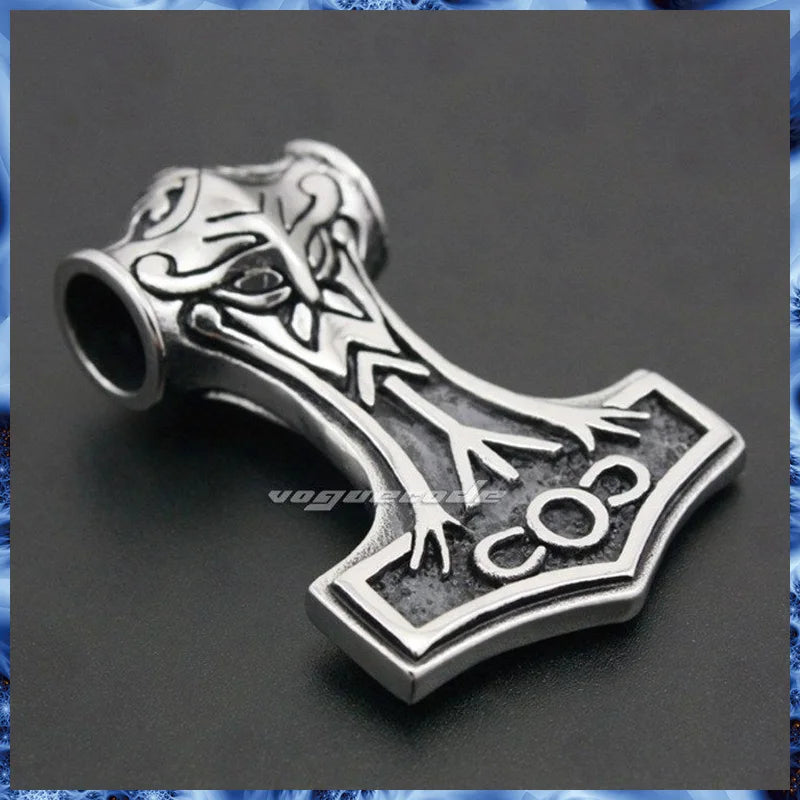 Punk Retro Stainless Steel Thor's Hammer Pendant Biker's Necklace