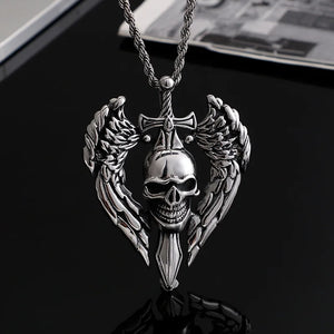 Punk Retro Skull Sword Wings Pendant Domineer Men Titanium Steel Jewelry