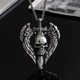 Punk Retro Skull Sword Wings Pendant Domineer Men Titanium Steel Jewelry