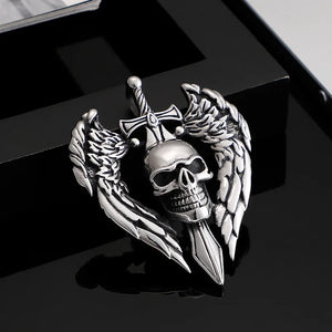 Punk Retro Skull Sword Wings Pendant Domineer Men Titanium Steel Jewelry