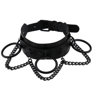 Punk Ring Chain Leather Collar Choker Necklace for Women