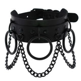 Punk Ring Chain Leather Collar Choker Necklace for Women