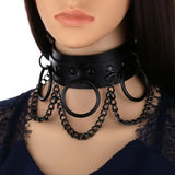 Punk Ring Chain Leather Collar Choker Necklace for Women