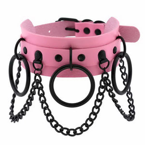 Punk Ring Chain Leather Collar Choker Necklace for Women
