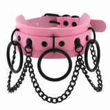 Punk Ring Chain Leather Collar Choker Necklace for Women