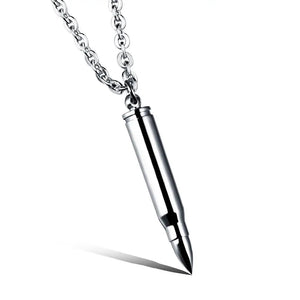 Punk Rock Bullet Pendant Necklace Men Women Stainless Steel