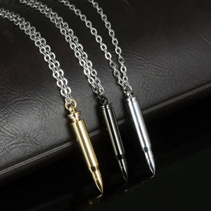 Punk Rock Bullet Pendant Necklace Men Women Stainless Steel
