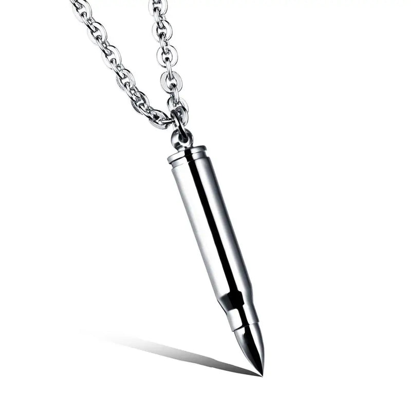 Punk Rock Bullet Pendant Necklace Men Women Stainless Steel