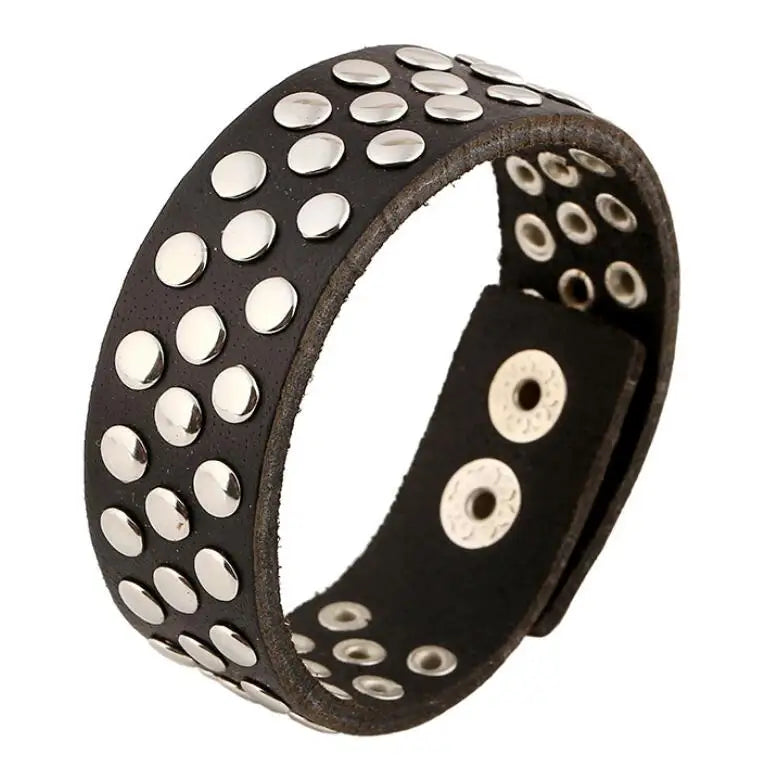 Punk Rock Rivets Bracelet Wide Leather Cuff Bangle