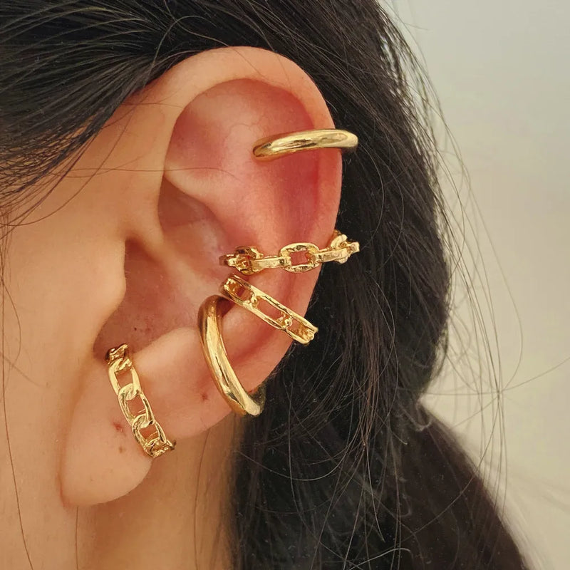 Punk Rock Clip Earrings No Piercing Link Chain Earcuffs