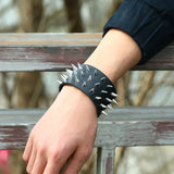 Gothic Punk Leather Bracelet with Studs and Spikes