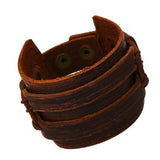 Vintage Wide Leather Bangles Men Thick Brown Cowhide Wristband Cuff