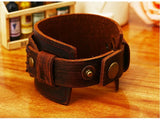 Vintage Wide Leather Bangles Men Thick Brown Cowhide Wristband Cuff