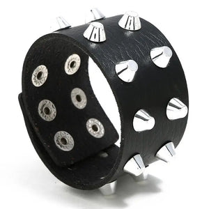 Wide Leather Bracelet Cuff Bangle Biker Wristband Wrap