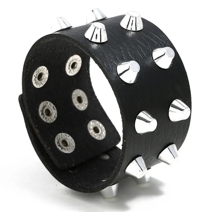 Wide Leather Bracelet Cuff Bangle Biker Wristband Wrap