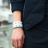 Wide Leather Bracelet Cuff Bangle Biker Wristband Wrap