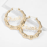 Punk Rock Geometric Hoop Earrings Large Letter Creole Bamboo Earrings