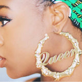 Punk Rock Geometric Hoop Earrings Large Letter Creole Bamboo Earrings