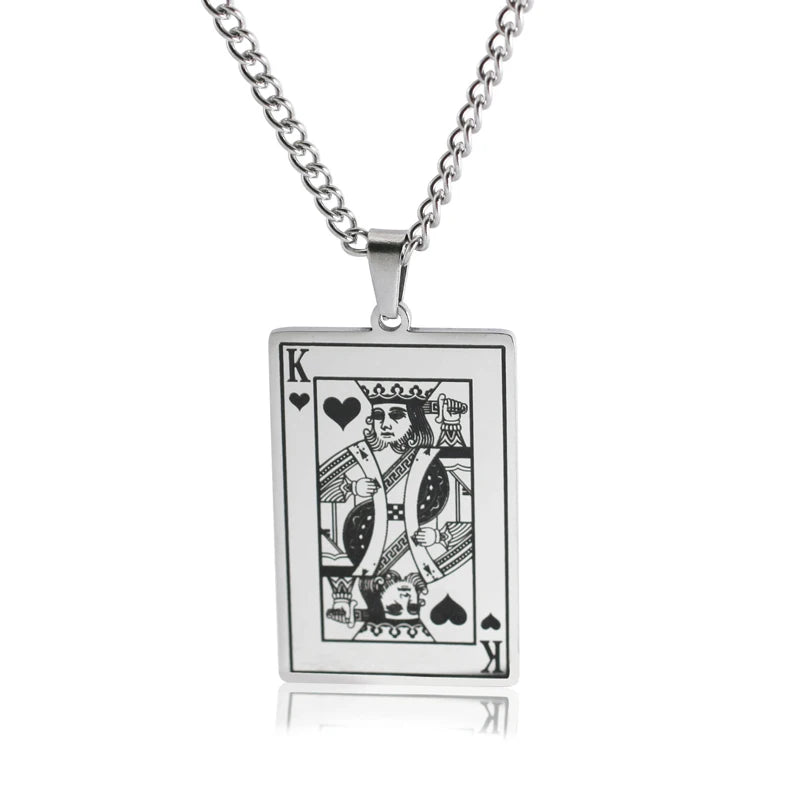 Punk Rock Poker Pendant Necklace Engraved Personalized Jewelry