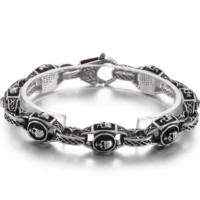 Punk Skull Head Chain Bracelet Stainless Steel Men's Gothic Halloween Jewelry