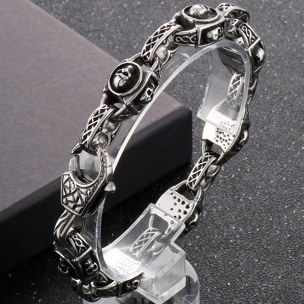 Punk Skull Head Chain Bracelet Stainless Steel Men's Gothic Halloween Jewelry