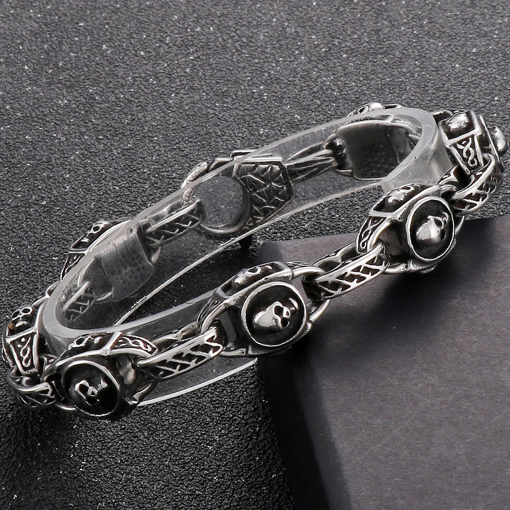 Punk Skull Head Chain Bracelet Stainless Steel Men's Gothic Halloween Jewelry