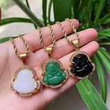 Punk Rock Crystal Buddha Pendant Necklace for Women Men