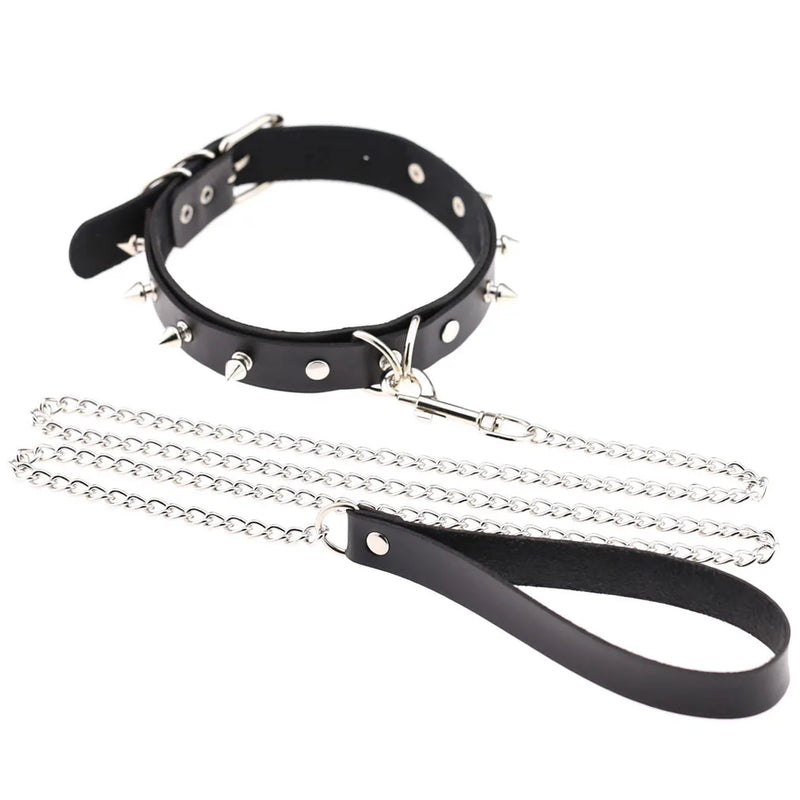 Punk Rock Stud Collar For Cosplay Costume Play Necklace With Leash