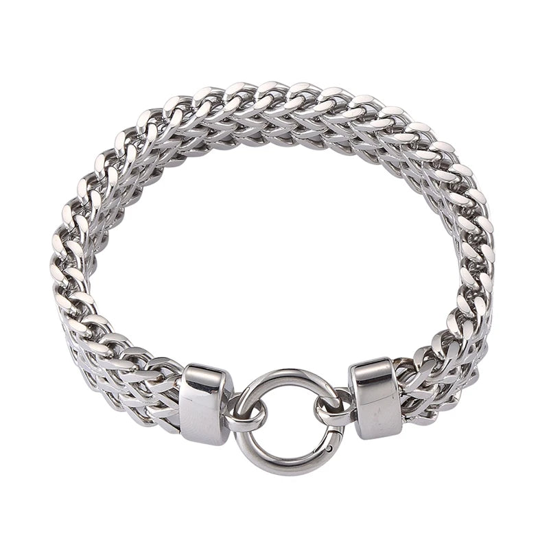Punk Rock Style 13mm Stainless Steel Link Chain Hand Bracelet