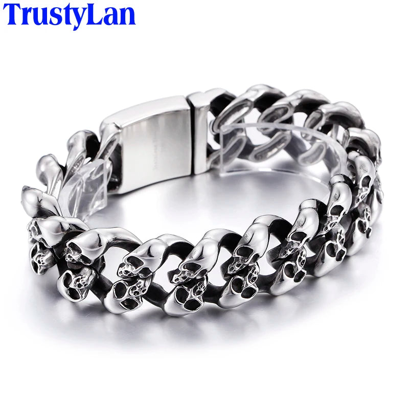 Skull Head Chain Bracelet Stainless Steel Men's Ghost Bangle