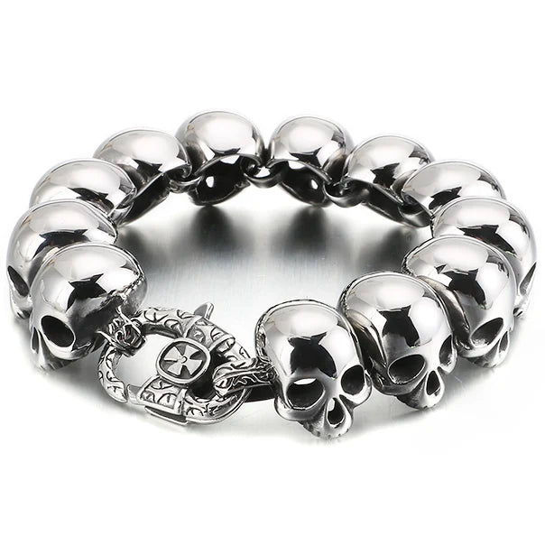 Punk Rocker Skull Head Chain Bracelet Stainless Steel Gothic Male Jewellery