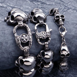 Punk Rocker Skull Head Chain Bracelet Stainless Steel Gothic Male Jewellery