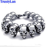 Punk Rocker Skull Head Man Bracelet Stainless Steel Skeleton Jewelry