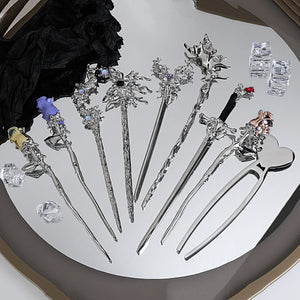 Punk Rose Flower Hair Sticks Hairpins Vintage Sword Hair Clips Hair Accessories