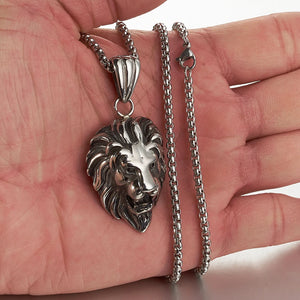 Punk Stainless Steel Lion Head Necklace 24'' For Men Boy