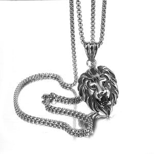 Punk Stainless Steel Lion Head Necklace 24'' For Men Boy