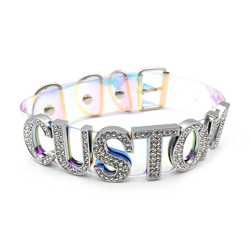 Colorful Punk Name Choker Necklace Dazzling Laser Collar Cosplay Jewelry