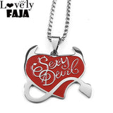 Gothic Punk Devil Skull Necklace Red Heart Hip-hop Jewelry