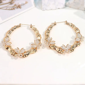 Punk Butterfly Bamboo Hoop Earring Women Girls Dangel Jewellery