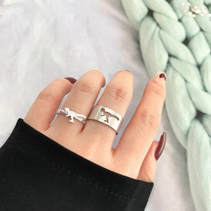 Punk Silver Dino Ring Couples Open Adjustable Ring Jewelry