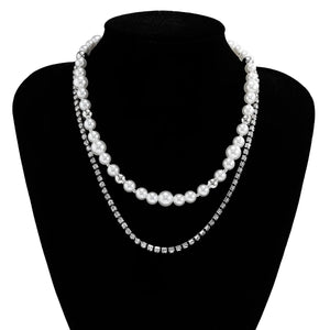 Punk Silver Pearls Necklace Hip Hop Crystal Choker for Men Women