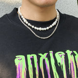 Punk Silver Pearls Necklace Hip Hop Crystal Choker for Men Women