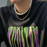 Punk Silver Pearls Necklace Hip Hop Crystal Choker for Men Women
