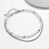 Punk Silver Pearls Necklace Hip Hop Crystal Choker for Men Women