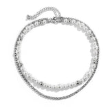 Punk Silver Pearls Necklace Hip Hop Crystal Choker for Men Women